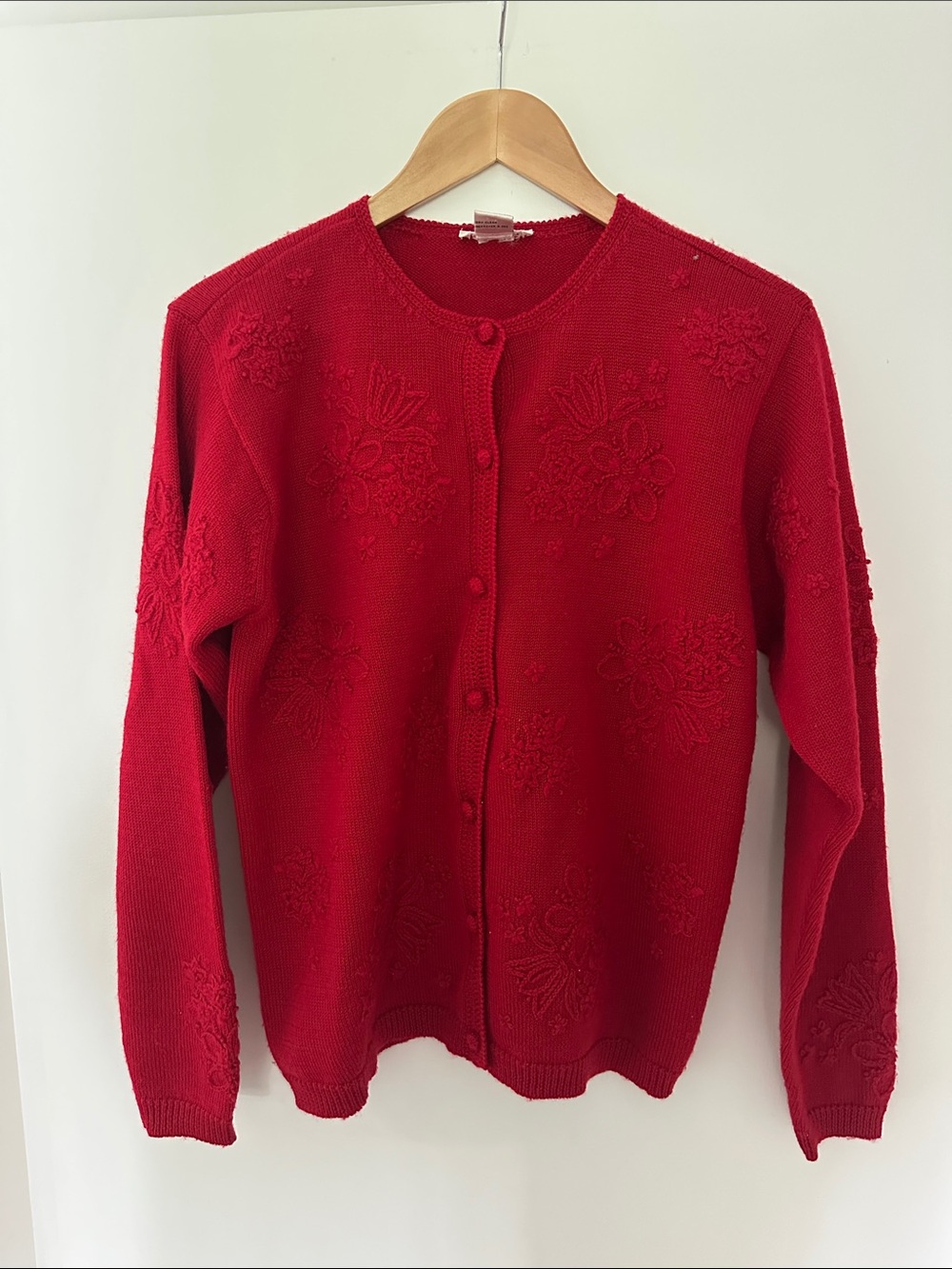 Talbots Red Floral-Embroidered Button Cardigan